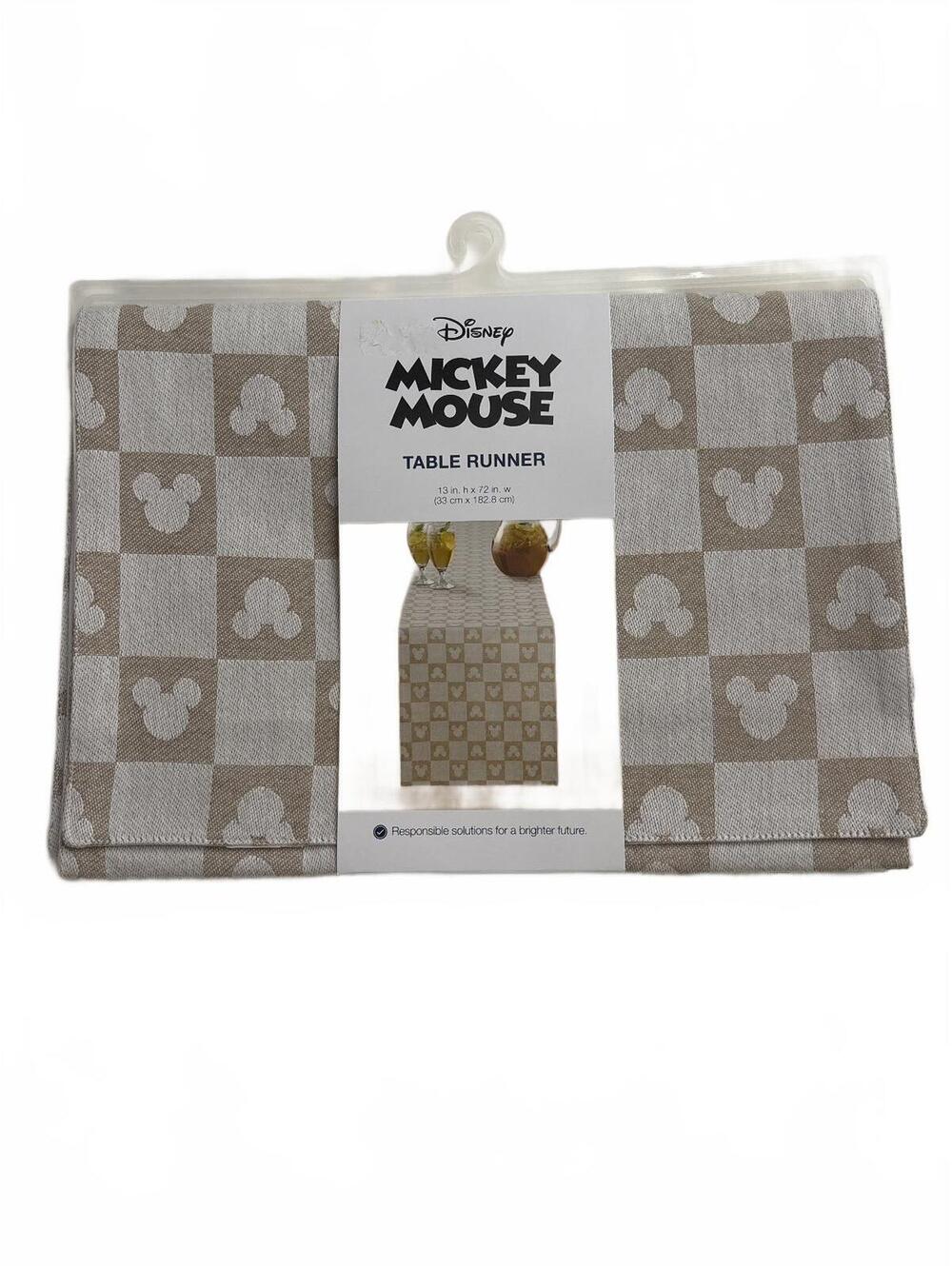 Disney Mickey Mouse Table Runner 13 in x 72 in Beige Checkered Design